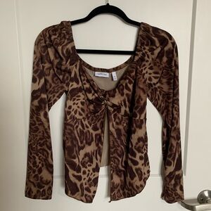 Willow Brown Leopard Print Long Sleeve Going Out Blouse XL
